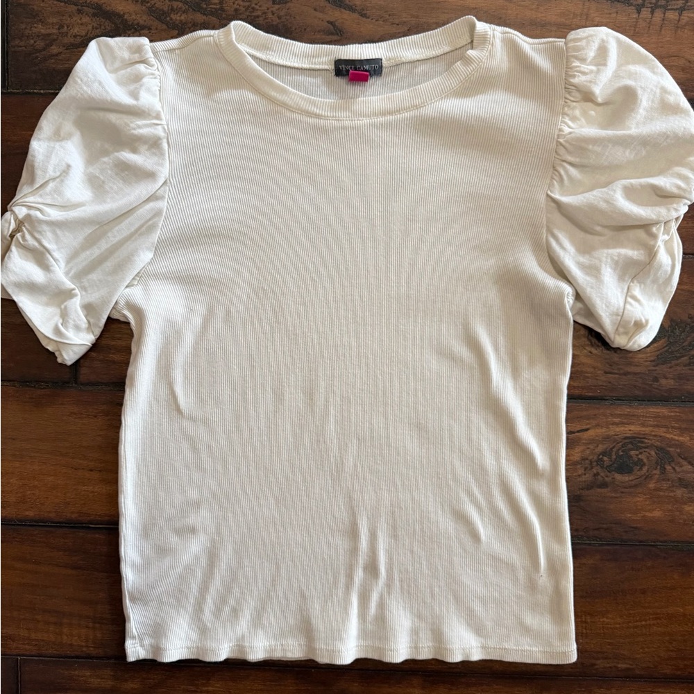 Vince Camuto Cream Puff Sleeve Ribbed Top